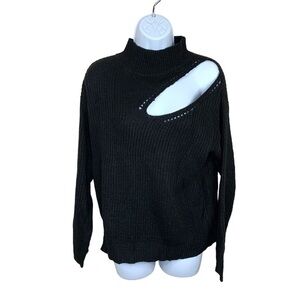 Medium Black Cutout Mock Neck Sweater Long Sleeve Oversized Stretch